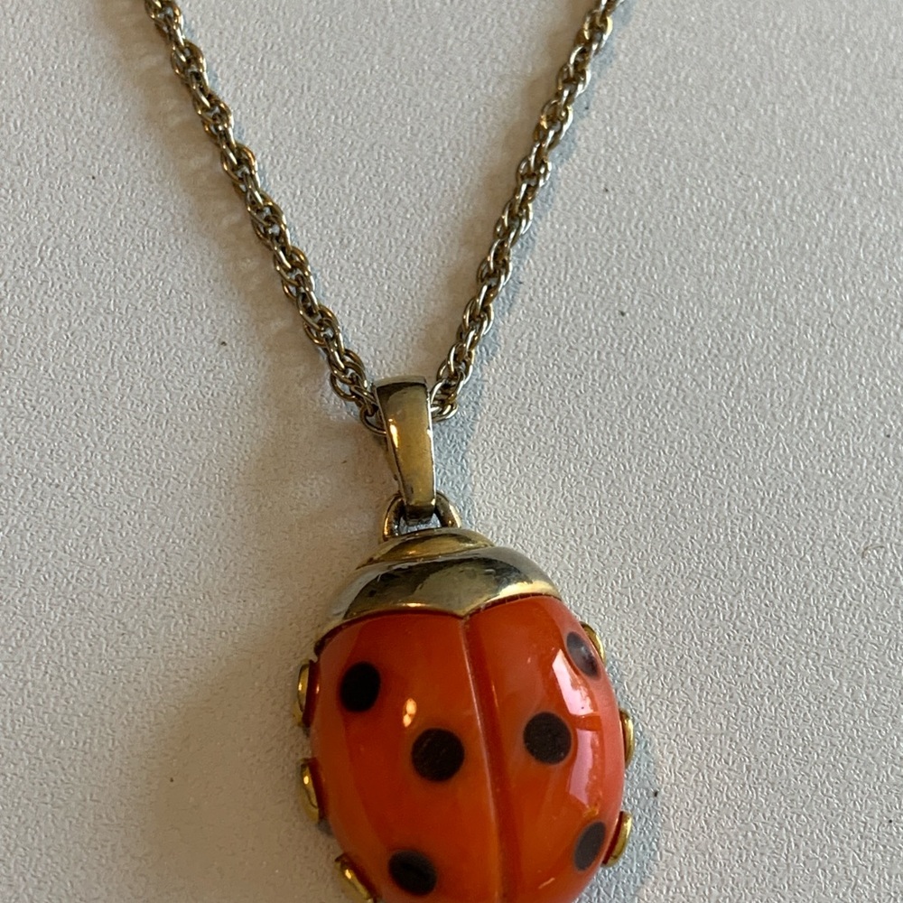 Trifari Orange Ladybug Necklace